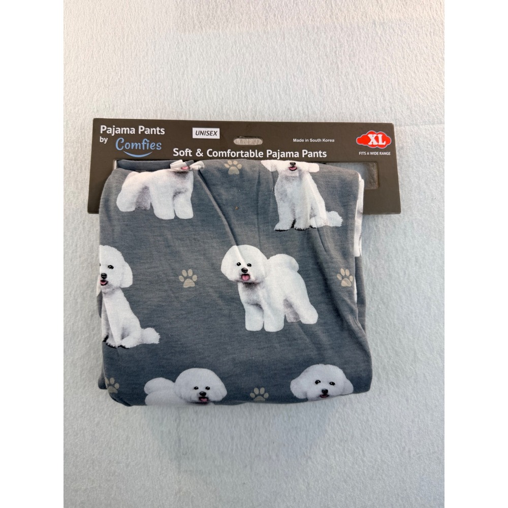 Comfies Unisex XL Bichon Frise Dog Print Pajama Pants Gray Cotton Blend New